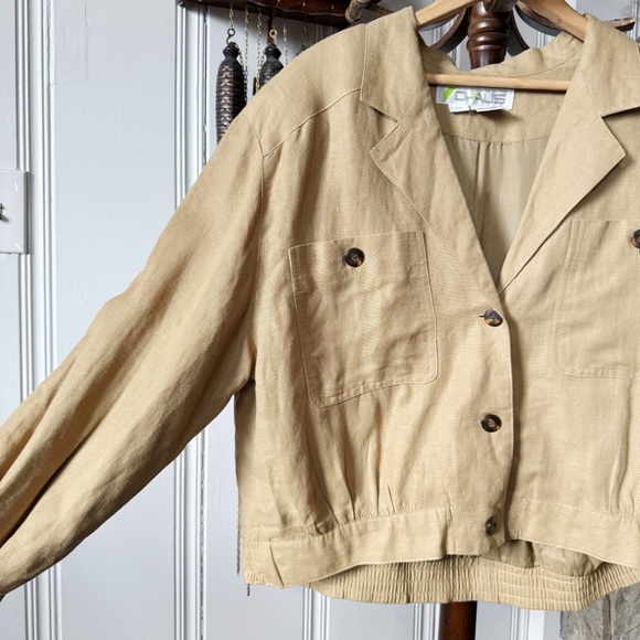 90s Tan Linen Cropped Vintage Jacket women’s Large - Picture 4 of 6